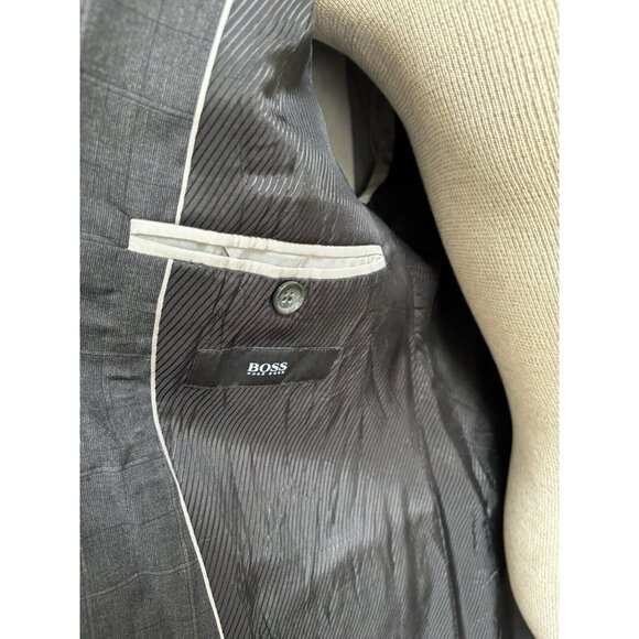 Hugo Boss Mens Blazer Wool Sport Coat US Sz 38R Redo Super 110 Grey Plaid MINT! - Picture 10 of 16